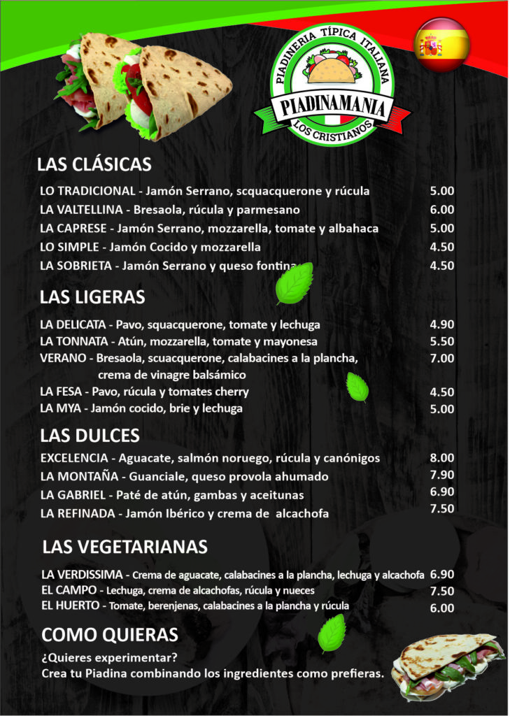 menu piadineria los cristianos